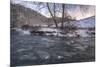 Snow covered landscape and icy river, Blue Ridge Mountains, North Carolina, United States of Americ-Jon Reaves-Mounted Photographic Print