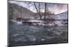 Snow covered landscape and icy river, Blue Ridge Mountains, North Carolina, United States of Americ-Jon Reaves-Mounted Photographic Print