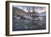 Snow covered landscape and icy river, Blue Ridge Mountains, North Carolina, United States of Americ-Jon Reaves-Framed Photographic Print