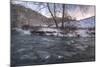 Snow covered landscape and icy river, Blue Ridge Mountains, North Carolina, United States of Americ-Jon Reaves-Mounted Photographic Print