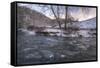 Snow covered landscape and icy river, Blue Ridge Mountains, North Carolina, United States of Americ-Jon Reaves-Framed Stretched Canvas