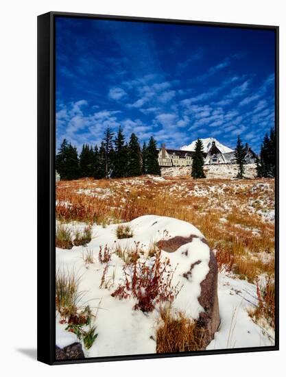 Snow covered landscape, Timberline Lodge, Mt Hood National Forest, Clackamas County, Oregon, USA-null-Framed Stretched Canvas