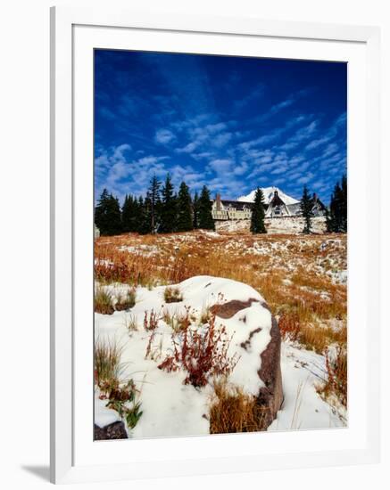 Snow covered landscape, Timberline Lodge, Mt Hood National Forest, Clackamas County, Oregon, USA-null-Framed Photographic Print