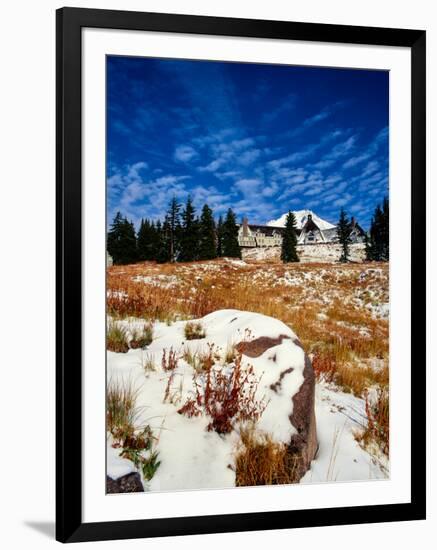 Snow covered landscape, Timberline Lodge, Mt Hood National Forest, Clackamas County, Oregon, USA-null-Framed Photographic Print