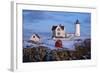 Snow Covered Lighthouse during Holiday Season in Maine.-Allan Wood Photography-Framed Photographic Print