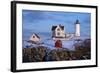 Snow Covered Lighthouse during Holiday Season in Maine.-Allan Wood Photography-Framed Photographic Print