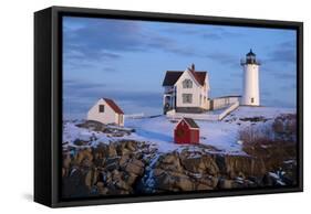 Snow Covered Lighthouse during Holiday Season in Maine.-Allan Wood Photography-Framed Stretched Canvas