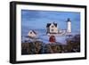Snow Covered Lighthouse during Holiday Season in Maine.-Allan Wood Photography-Framed Photographic Print