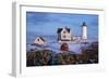 Snow Covered Lighthouse during Holiday Season in Maine.-Allan Wood Photography-Framed Photographic Print