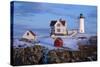 Snow Covered Lighthouse during Holiday Season in Maine.-Allan Wood Photography-Stretched Canvas