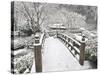 Snow-Covered Moon Bridge, Portland Japanese Garden, Oregon, USA-William Sutton-Stretched Canvas