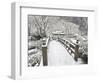 Snow-Covered Moon Bridge, Portland Japanese Garden, Oregon, USA-William Sutton-Framed Photographic Print