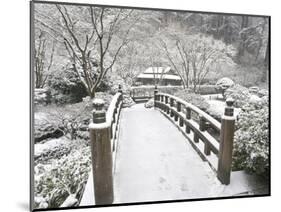 Snow-Covered Moon Bridge, Portland Japanese Garden, Oregon, USA-William Sutton-Mounted Photographic Print