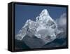 Snow Covered Mountain Peak, Ama Dablam, Himalayas, Nepal-N A Callow-Framed Stretched Canvas