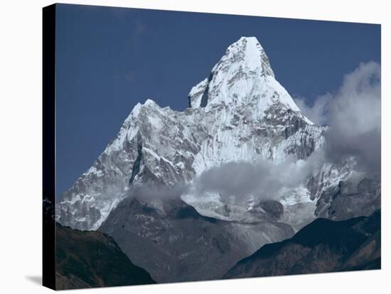 Snow Covered Mountain Peak, Ama Dablam, Himalayas, Nepal-N A Callow-Stretched Canvas