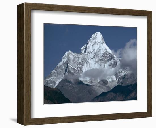 Snow Covered Mountain Peak, Ama Dablam, Himalayas, Nepal-N A Callow-Framed Photographic Print