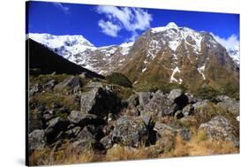 Snow Covered Mountains on the Road to Milford Sound, South Island, New Zealand-Paul Dymond-Stretched Canvas