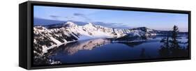 Snow-Covered Mountains with Crater Lake, Crater Lake National Park, Oregon, USA-Paul Souders-Framed Stretched Canvas