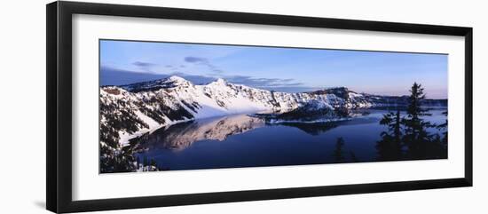 Snow-Covered Mountains with Crater Lake, Crater Lake National Park, Oregon, USA-Paul Souders-Framed Photographic Print