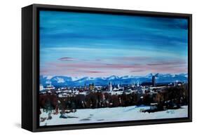 Snow covered Munich Winter Panorama with Alps-Markus Bleichner-Framed Stretched Canvas