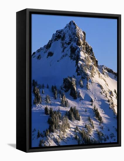 Snow Covered Peak in Cascade Range-Paul Souders-Framed Stretched Canvas