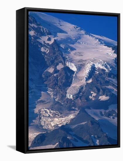 Snow Covered peak of Mount Rainier in the Cascade Mountain Range-Paul Souders-Framed Stretched Canvas