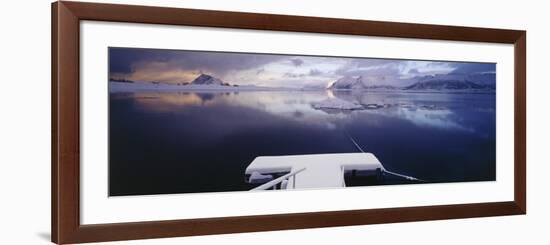 Snow Covered Pier with Mountains in the Background, Lofoten, Nordland County, Norway-null-Framed Photographic Print