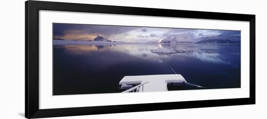 Snow Covered Pier with Mountains in the Background, Lofoten, Nordland County, Norway-null-Framed Photographic Print