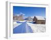 Snow Covered Road, Barn and Chalets in Norwegian Village of Laukslett, Troms, North Norway, Scandin-Neale Clark-Framed Photographic Print