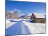 Snow Covered Road, Barn and Chalets in Norwegian Village of Laukslett, Troms, North Norway, Scandin-Neale Clark-Mounted Photographic Print