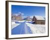 Snow Covered Road, Barn and Chalets in Norwegian Village of Laukslett, Troms, North Norway, Scandin-Neale Clark-Framed Photographic Print