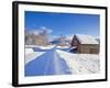 Snow Covered Road, Barn and Chalets in Norwegian Village of Laukslett, Troms, North Norway, Scandin-Neale Clark-Framed Photographic Print