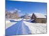 Snow Covered Road, Barn and Chalets in Norwegian Village of Laukslett, Troms, North Norway, Scandin-Neale Clark-Mounted Photographic Print