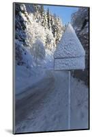 Snow-Covered Road Sign in the Italian Alps in Winter, Aosta Valley, Italy, Europe-Angelo-Mounted Photographic Print