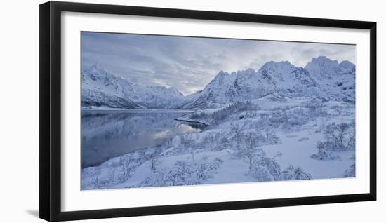 Snow-Covered Scenery with Sildpollneset (Peninsula), Vestpollen, Austnesfjorden-Rainer Mirau-Framed Photographic Print