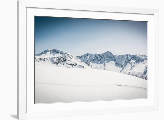 Snow Covered Slope with Mountain Ridge in the Back-Anze Bizjan-Framed Photographic Print