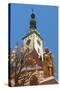 Snow-Covered Statue of Jan Zizka and Church of Transfiguration of Our Lady on Mount Tabor-Richard Nebesky-Stretched Canvas