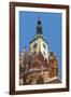 Snow-Covered Statue of Jan Zizka and Church of Transfiguration of Our Lady on Mount Tabor-Richard Nebesky-Framed Photographic Print