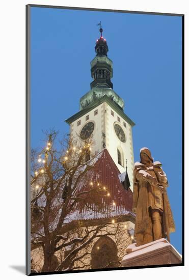 Snow-Covered Statue of Jan Zizka and Church of Transfiguration of Our Lady on Mount Tabor-Richard Nebesky-Mounted Photographic Print