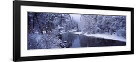 Snow Covered Trees Along a River, Yosemite National Park, California, USA-null-Framed Photographic Print