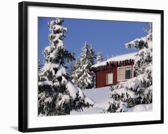 Snow Covered Trees and House, with Icicles, Near Sjusjoen, Lillehammer Area, Norway, Scandinavia-Woolfitt Adam-Framed Photographic Print