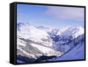Snow-Covered Valley and Ski Resort Town of Lech, Austrian Alps, Lech, Arlberg, Austria-Richard Nebesky-Framed Stretched Canvas