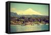 Snow Covered Volcano Villarica, Chile, Vintage Retro Style.-Maciej Bledowski-Framed Stretched Canvas