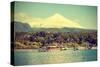 Snow Covered Volcano Villarica, Chile, Vintage Retro Style.-Maciej Bledowski-Stretched Canvas