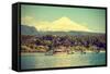 Snow Covered Volcano Villarica, Chile, Vintage Retro Style.-Maciej Bledowski-Framed Stretched Canvas