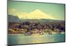 Snow Covered Volcano Villarica, Chile, Vintage Retro Style.-Maciej Bledowski-Mounted Photographic Print