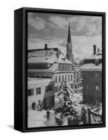 Snow-Covered Winter-Resort Village St. Moritz. Evangelical Church in Background-Alfred Eisenstaedt-Framed Stretched Canvas