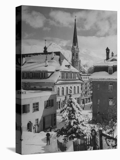 Snow-Covered Winter-Resort Village St. Moritz. Evangelical Church in Background-Alfred Eisenstaedt-Stretched Canvas
