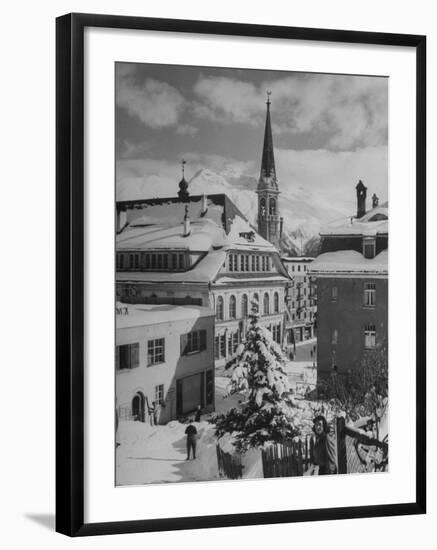 Snow-Covered Winter-Resort Village St. Moritz. Evangelical Church in Background-Alfred Eisenstaedt-Framed Photographic Print