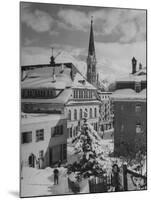 Snow-Covered Winter-Resort Village St. Moritz. Evangelical Church in Background-Alfred Eisenstaedt-Mounted Photographic Print